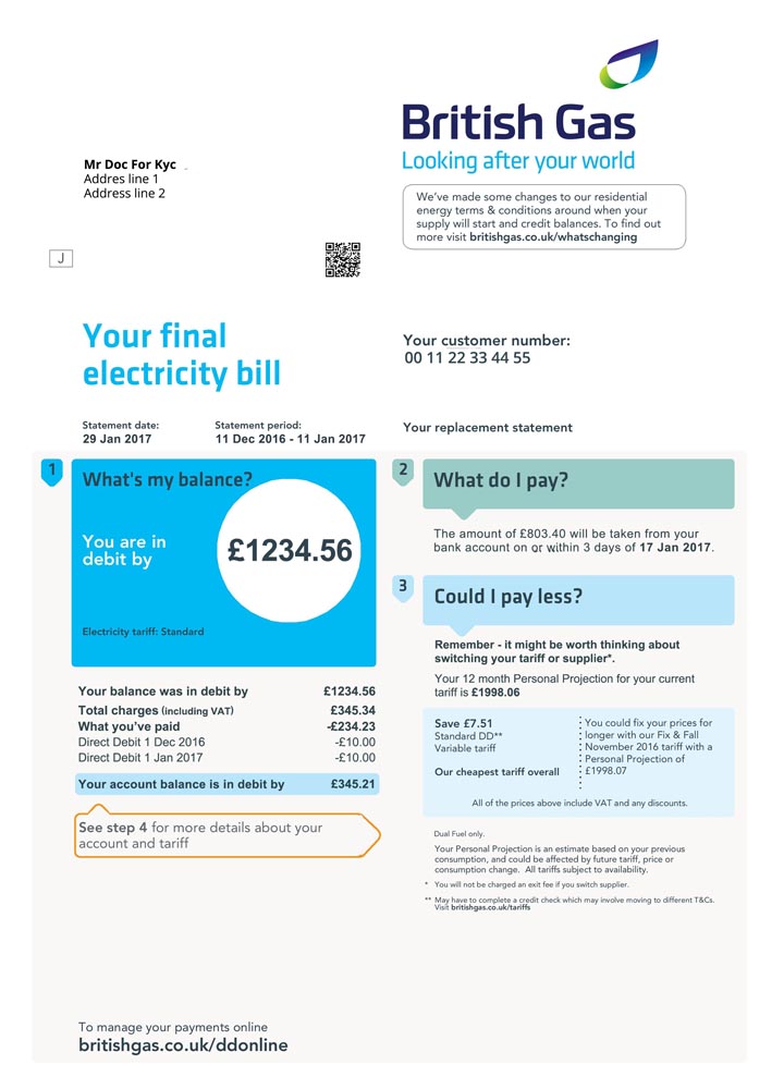 United Kingdom British Gas bill template PSD